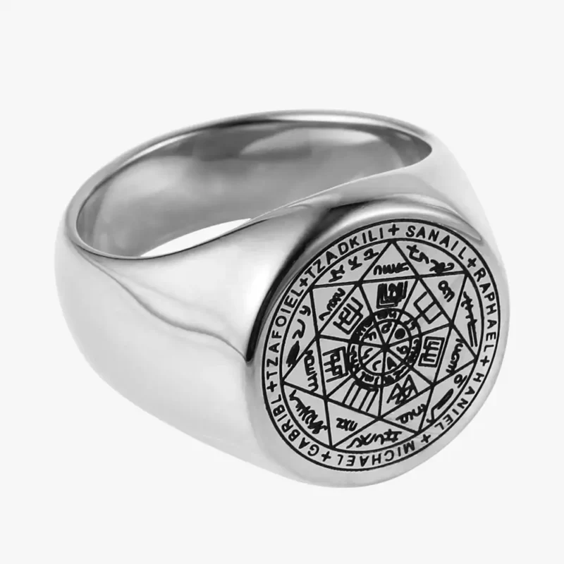 A silver seal of seven archangels ring.