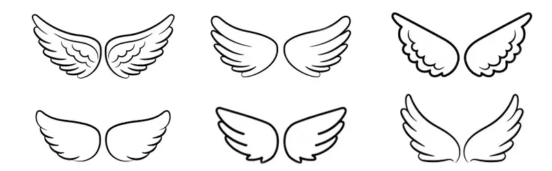 Six pairs of minimalist style angel wings.