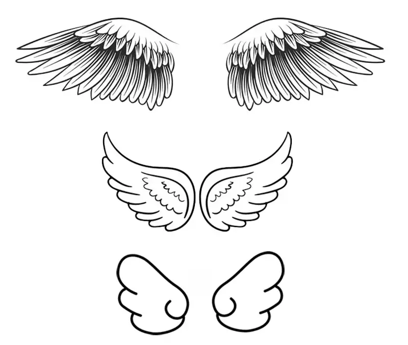 Three different styles of angel wings drawing.