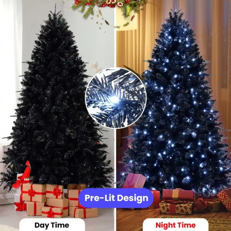The pre-lit design of the black and blue spruce Christmas tree