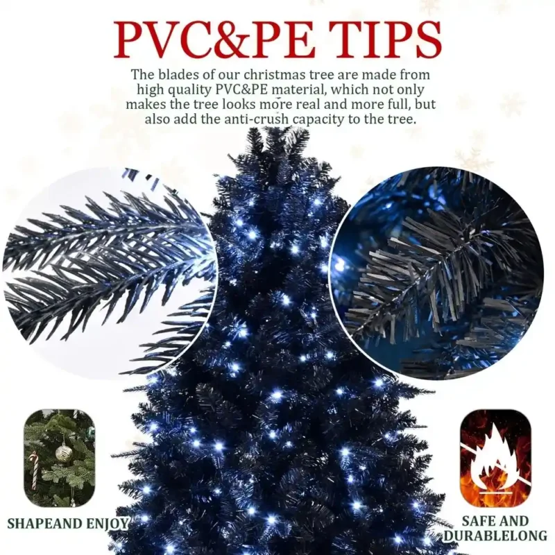 The detail of the black and blue spruce Christmas tree's tips.