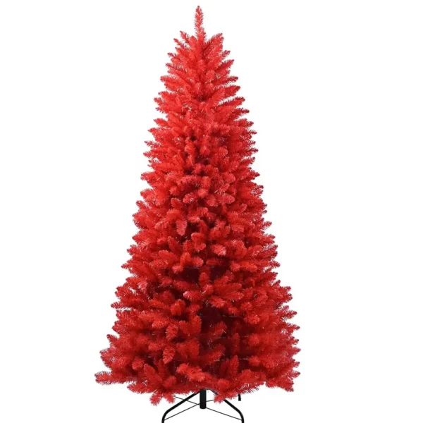 A red flocked Christmas tree.