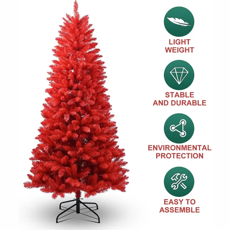 The features of the red flocked Christmas tree