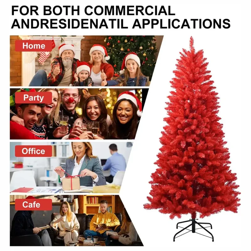 A red flocked Christmas tree for many occasions, like home, party, office and cafe