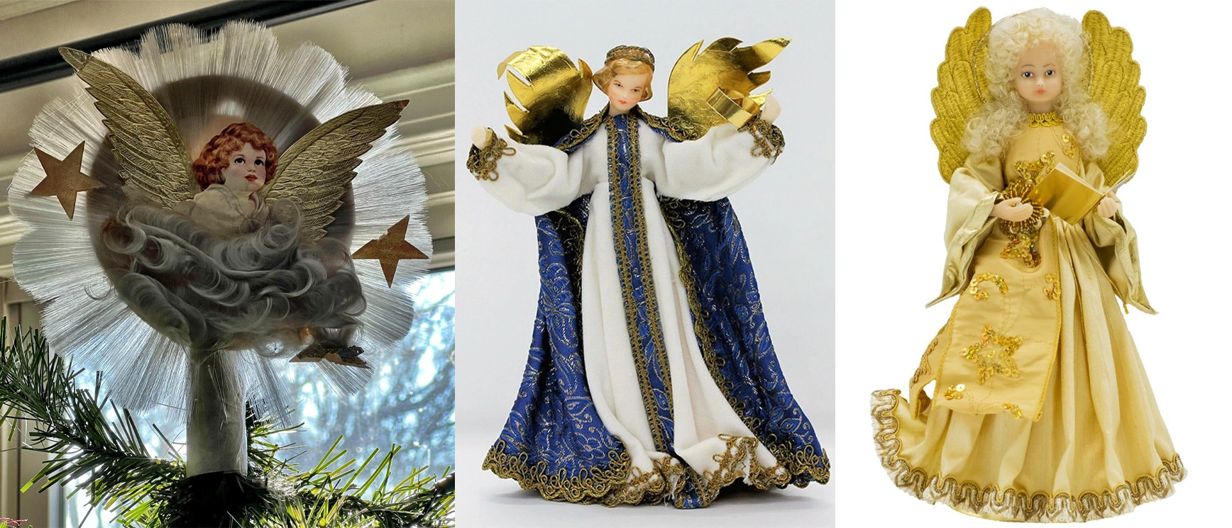Three vintage angel tree topper in 1920s