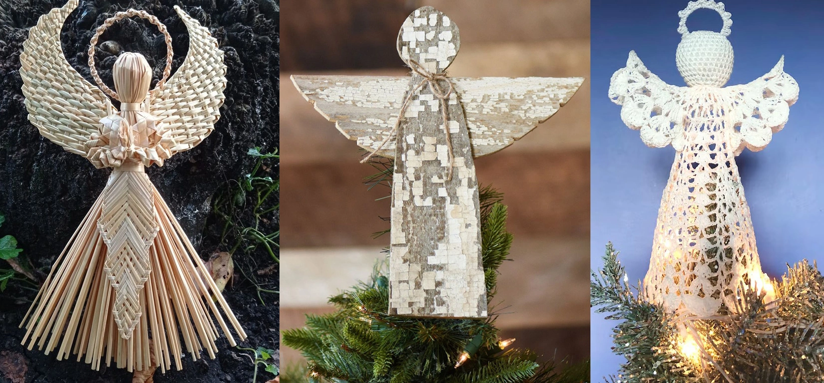 Three vintage angel tree toppers in 17th century