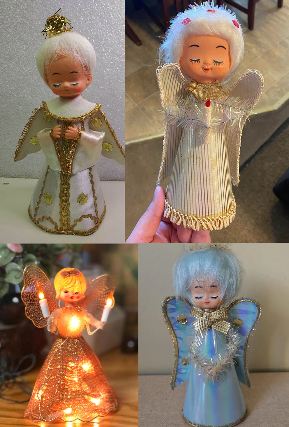 Three vintage childlike angels in 1960s 1970s