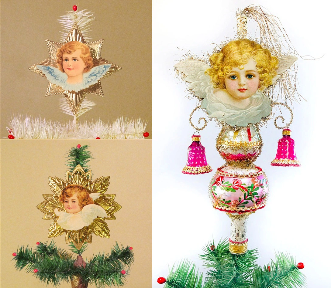 Three vintage dresden tree toppers in late 19th century