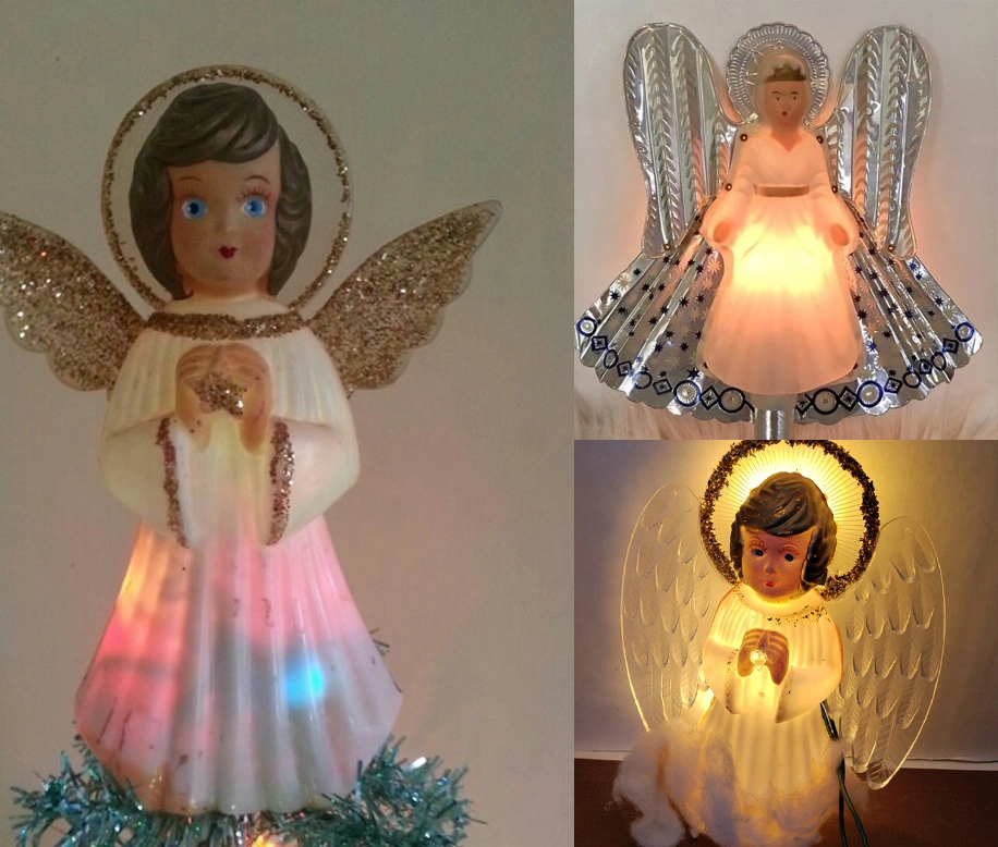 Three vintage electric angel tree toppers in 1940s