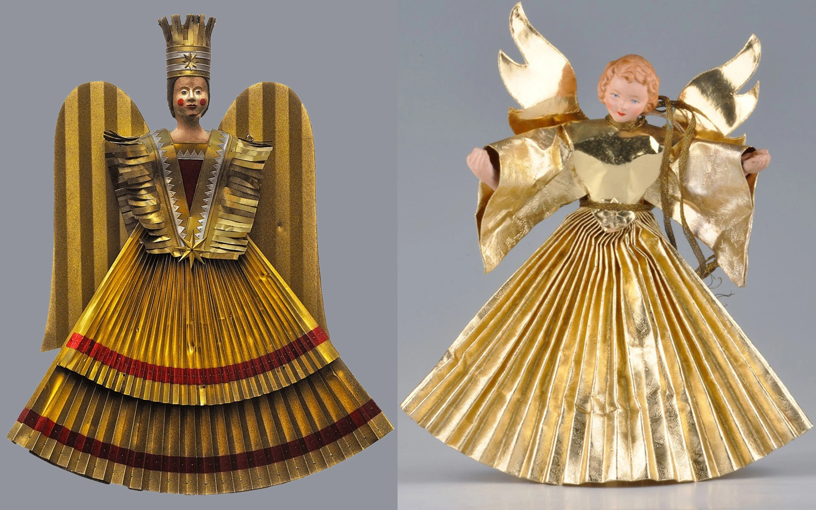 Two vintage rauschgoldengel tree toppers in 18th century
