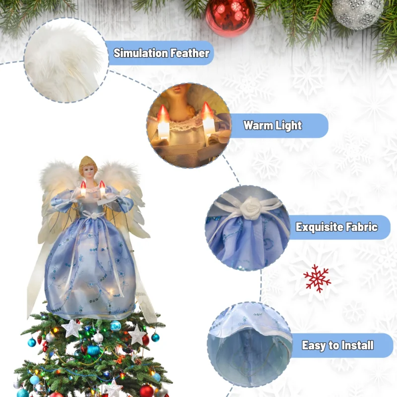 The details of this 12-inch blue angel christmas tree top