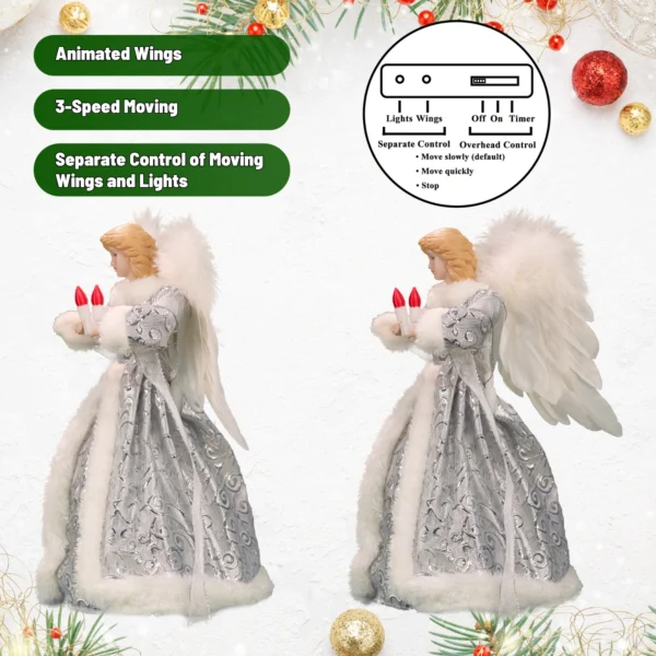 Silver moving christmas tree top with three-speed moving wings, independent lights and wings control