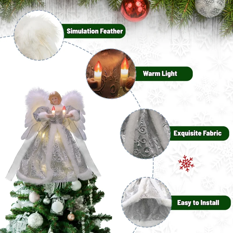 The details of this silver moving christmas tree top