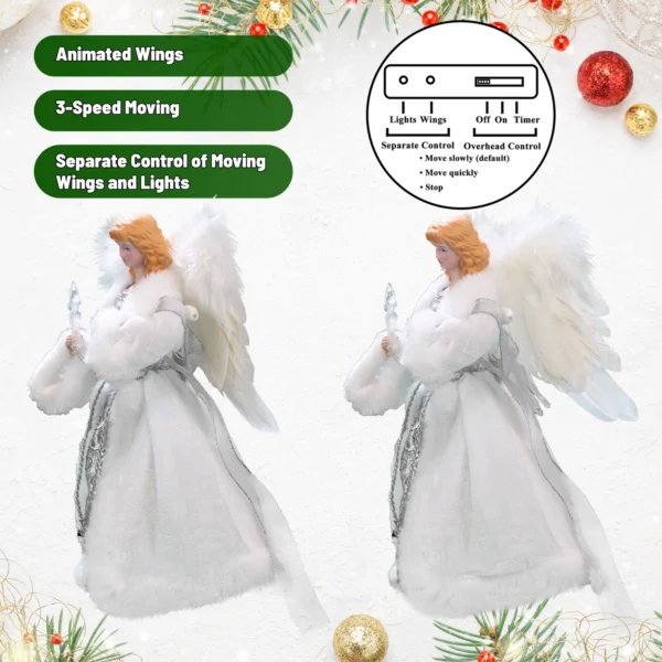 Silver moving christmas tree top with three-speed moving wings, independent lights and wings control