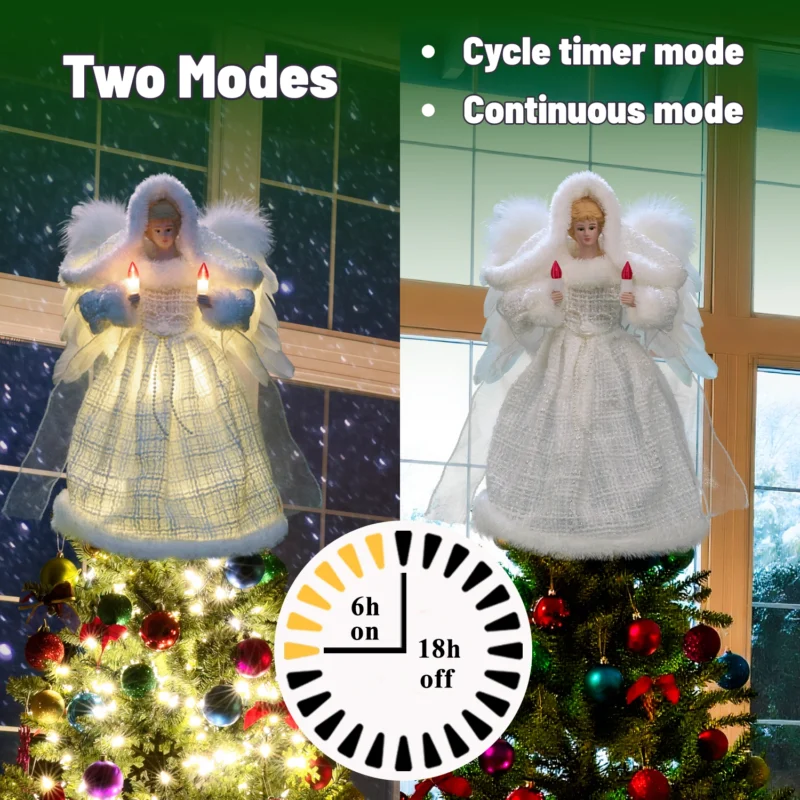White moving angel tree topper featuring cycle timer mode and continuous mode