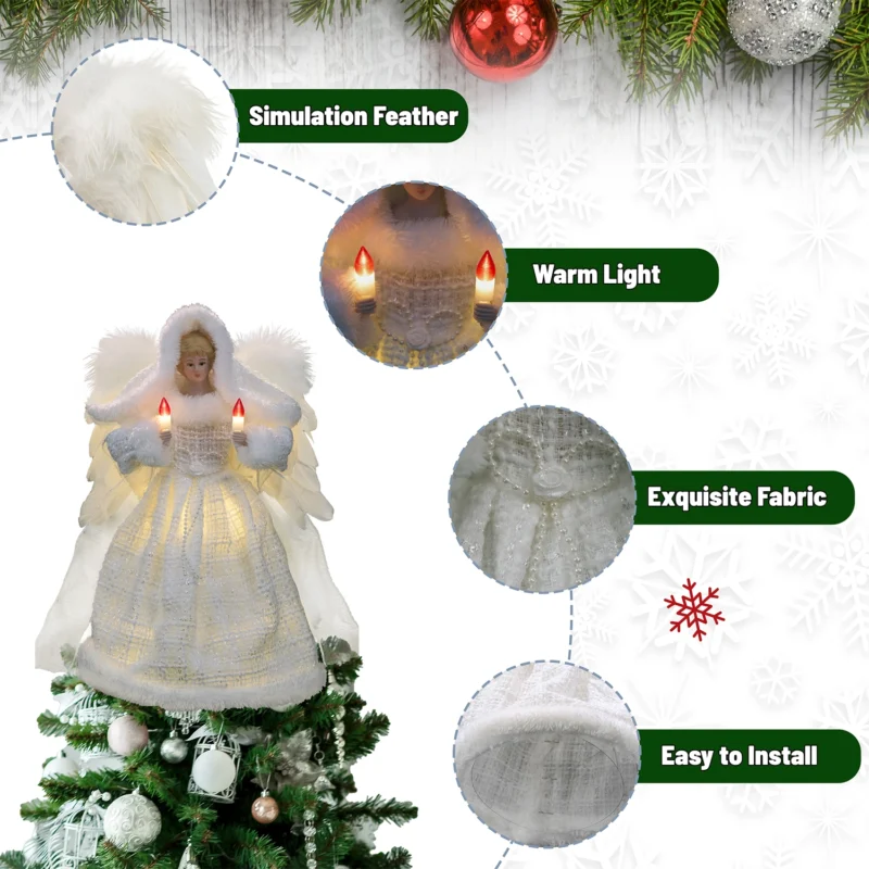 The details of this white moving angel tree topper