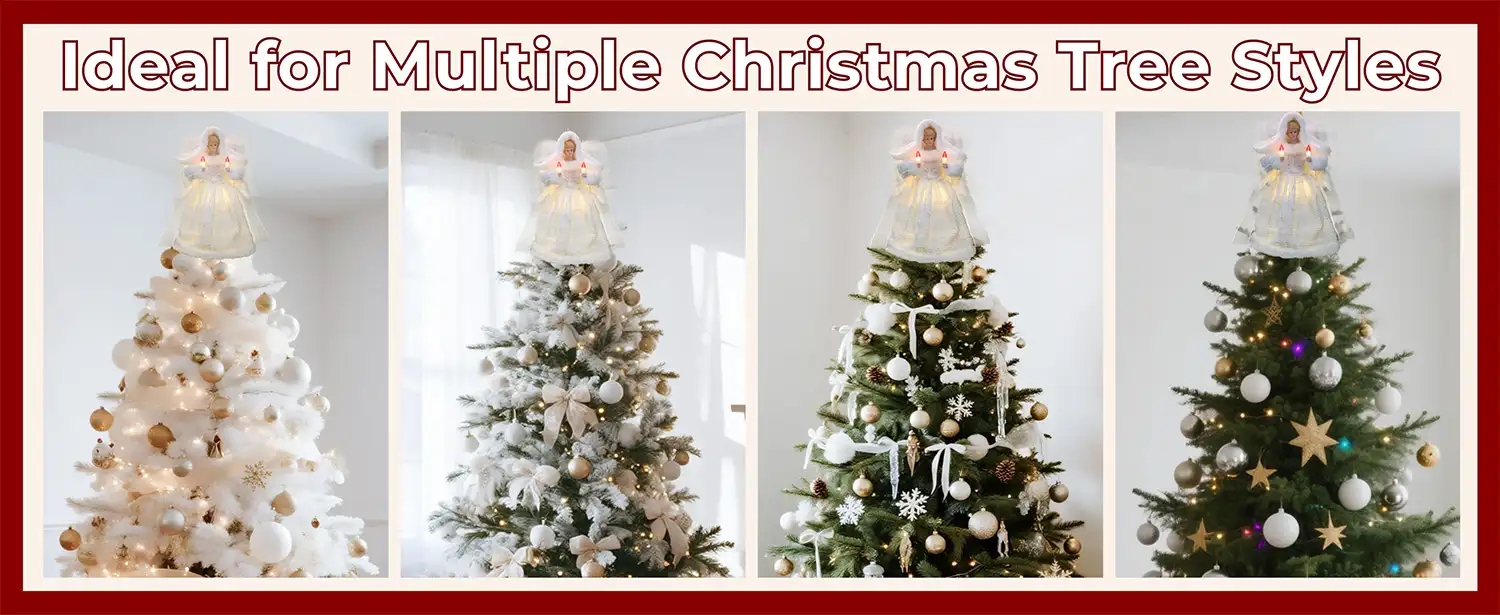This white angel tree topper is ideal for multiple Christmas tree styles