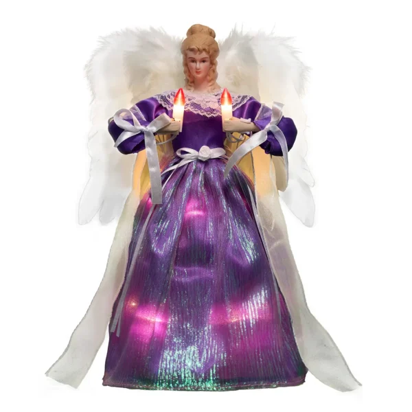 A 12-inch animated purple angel tree topper lighted with moving wings
