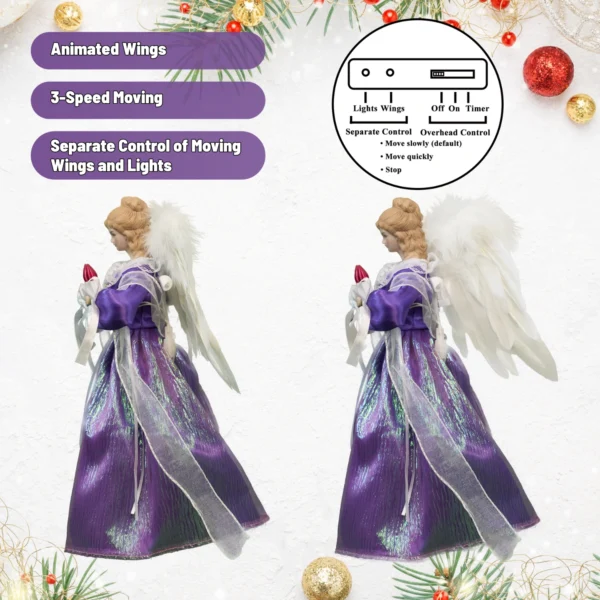 Animated purple angel tree top with three-speed moving wings, independent lights and wings control