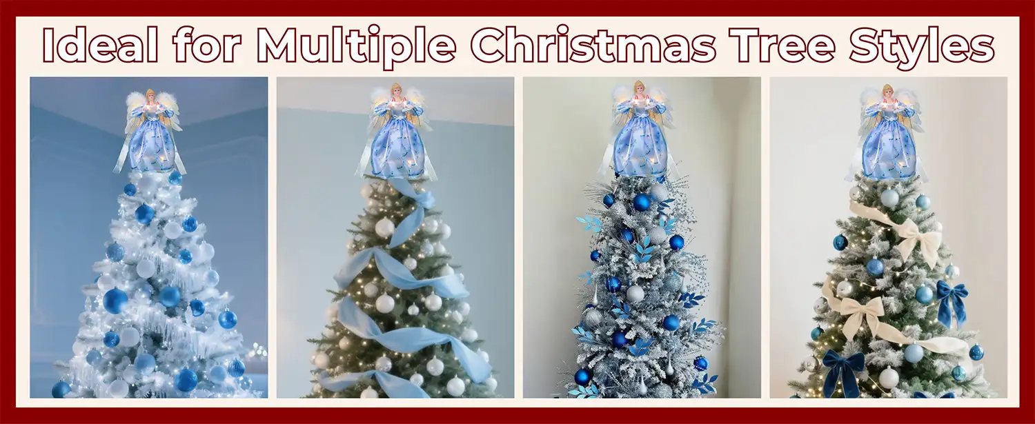 This blue angel tree topper is ideal for multiple Christmas tree styles