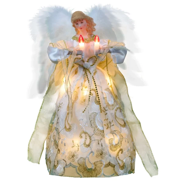 A 12-inch elegant animated gold angel christmas tree topper lighted