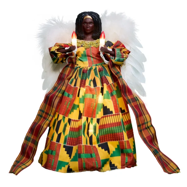 Enhanced version of this animated kente black angel tree topper