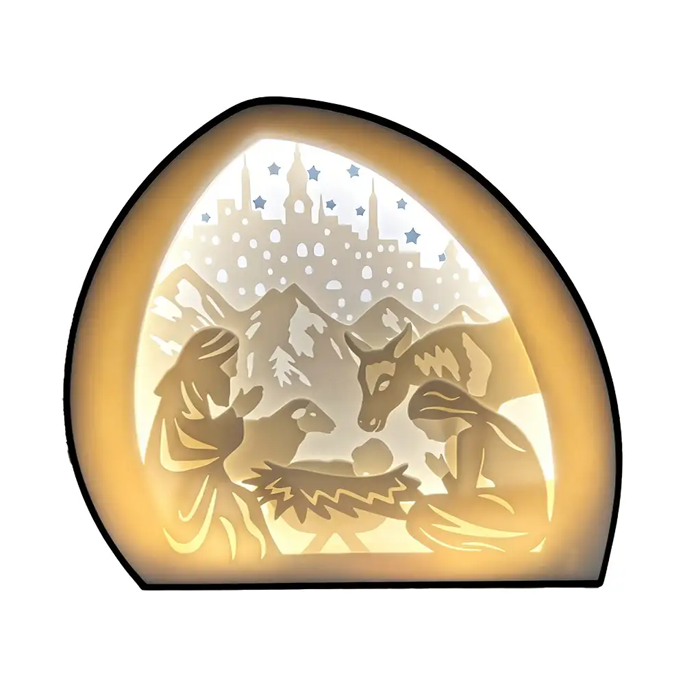 The front view of the Christmas nativity shadow box.