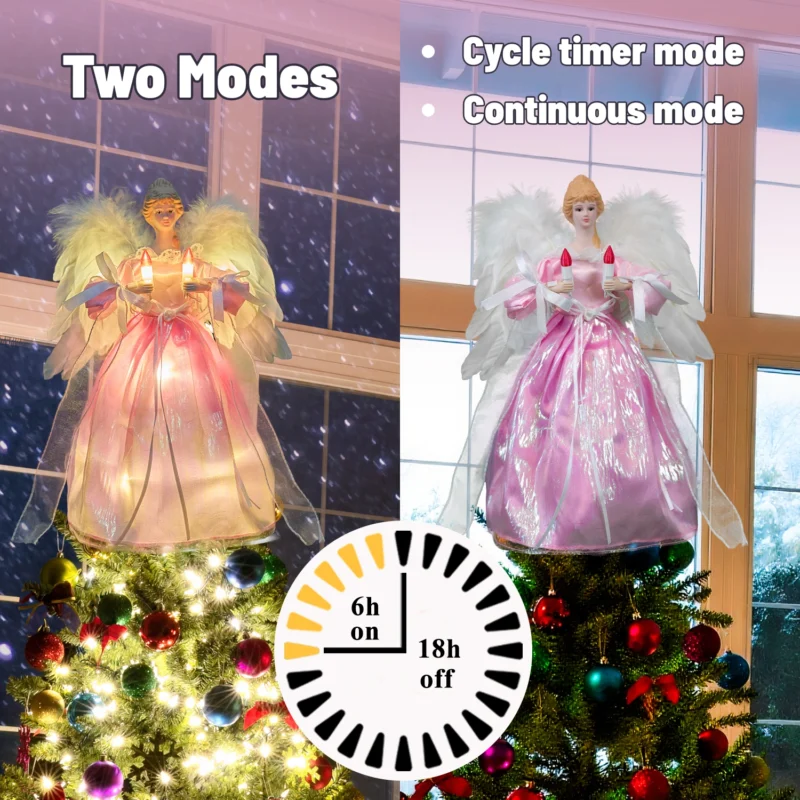 Pink angel christmas tree top featuring cycle timer mode and continuous mode