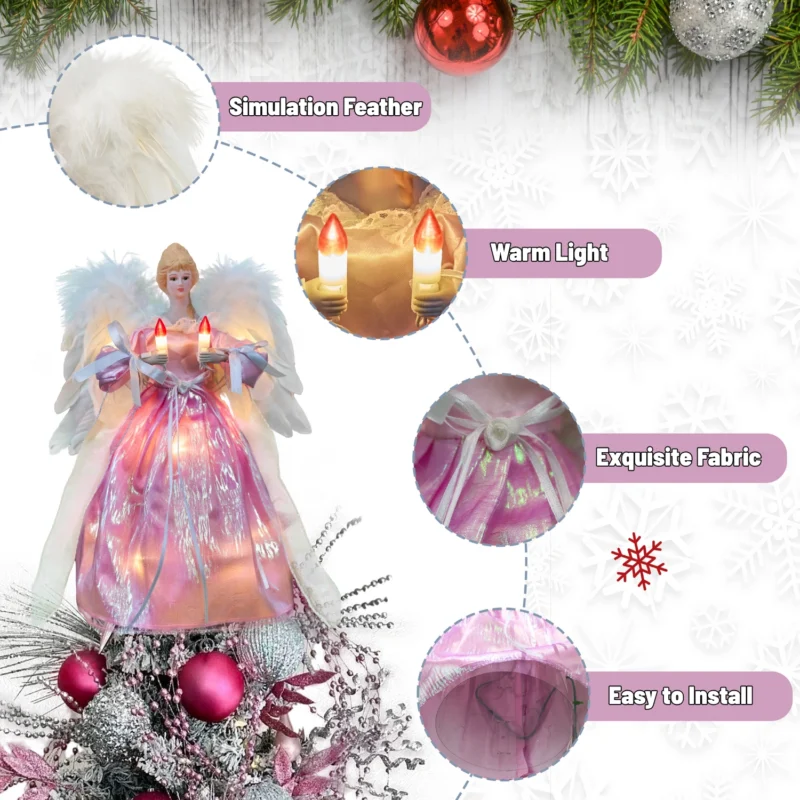 The details of this 12-inch pink angel christmas tree top