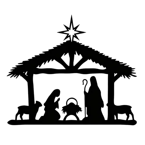 The front view image of a nativity scence Christmas decoration.