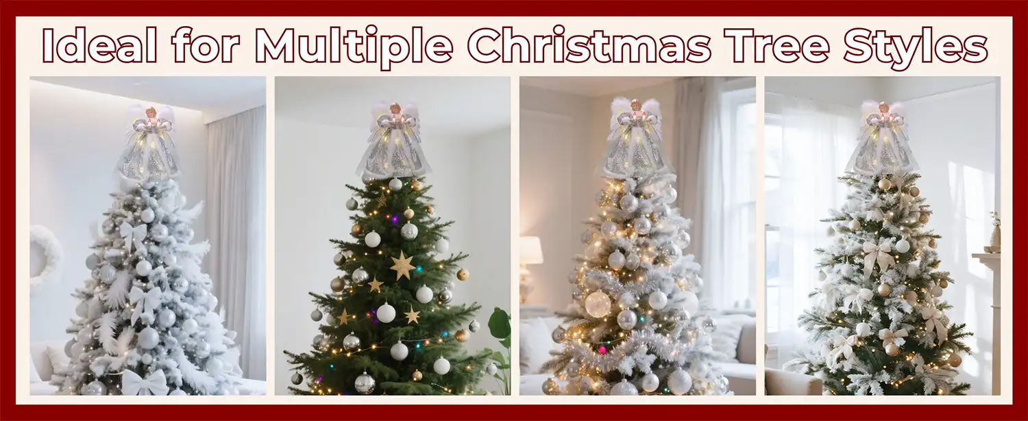 This silver angel tree topper is ideal for multiple Christmas tree styles