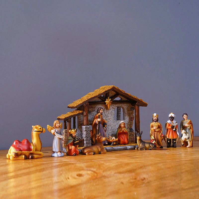 The left side view of the Nativity set indoor