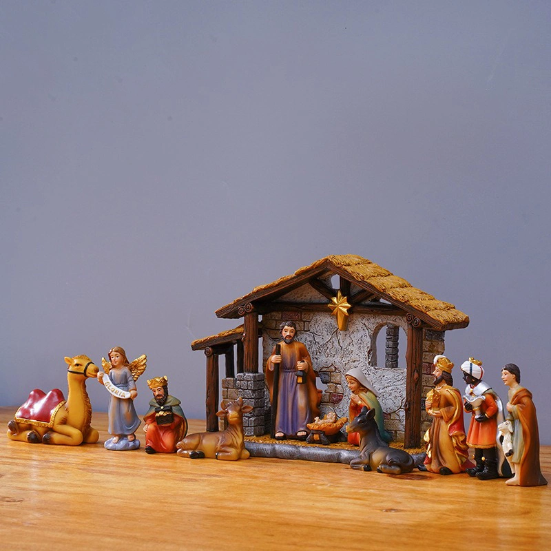 The right side view of the Nativity set indoor