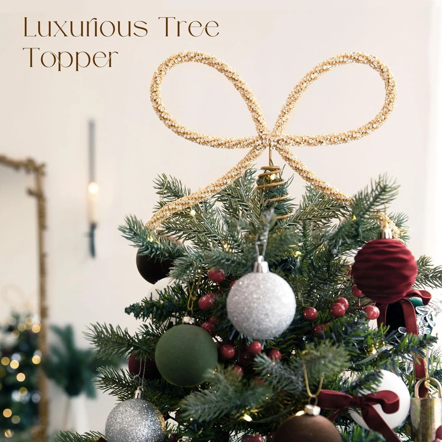 8″ Gold Rhinestone Bow Tree Topper - Image 3