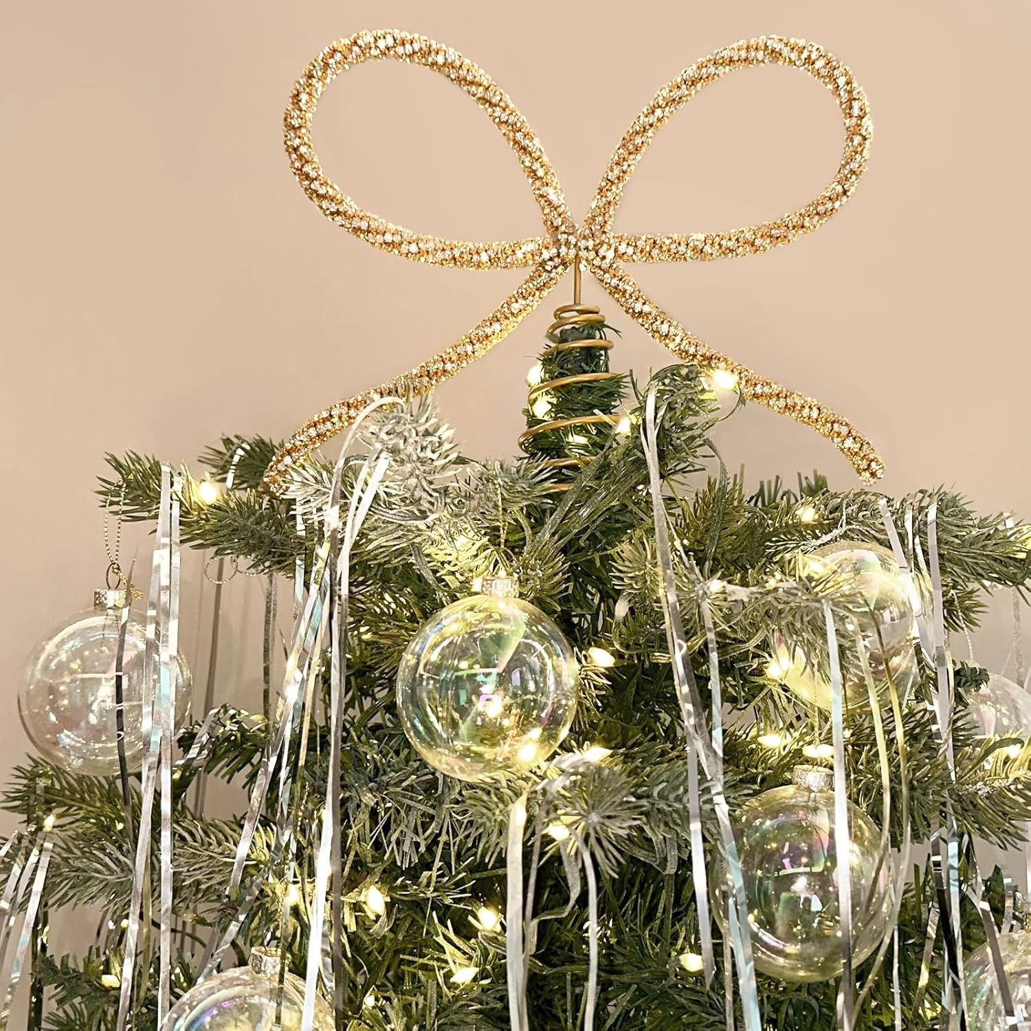 8″ Gold Rhinestone Bow Tree Topper - Image 2