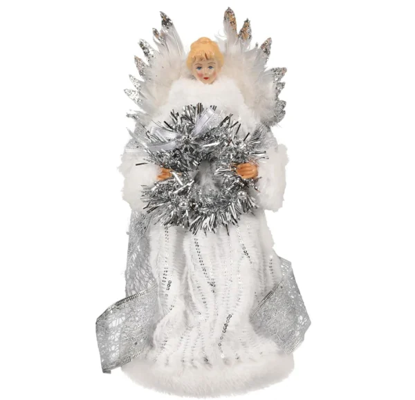 A 12 inch silver angel Christmas tree topper